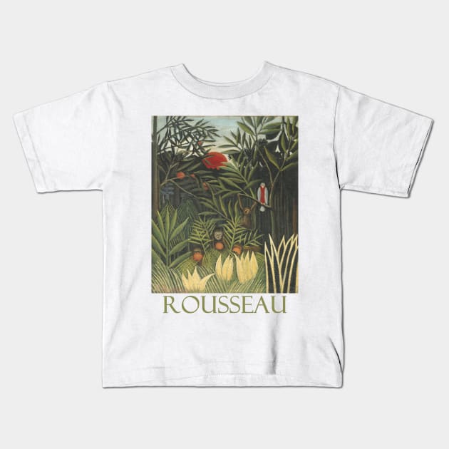 Monkeys and Parrot in the Virgin Forest by Henri Rousseau Kids T-Shirt by Naves